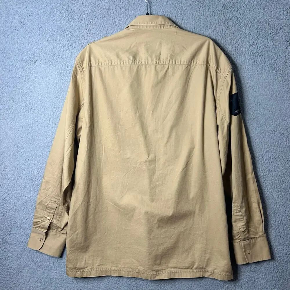 Rocawear Shirt Mens XL Tan Cotton Long Sleeve Button‎ Up Vintage Y2K Hip Hop